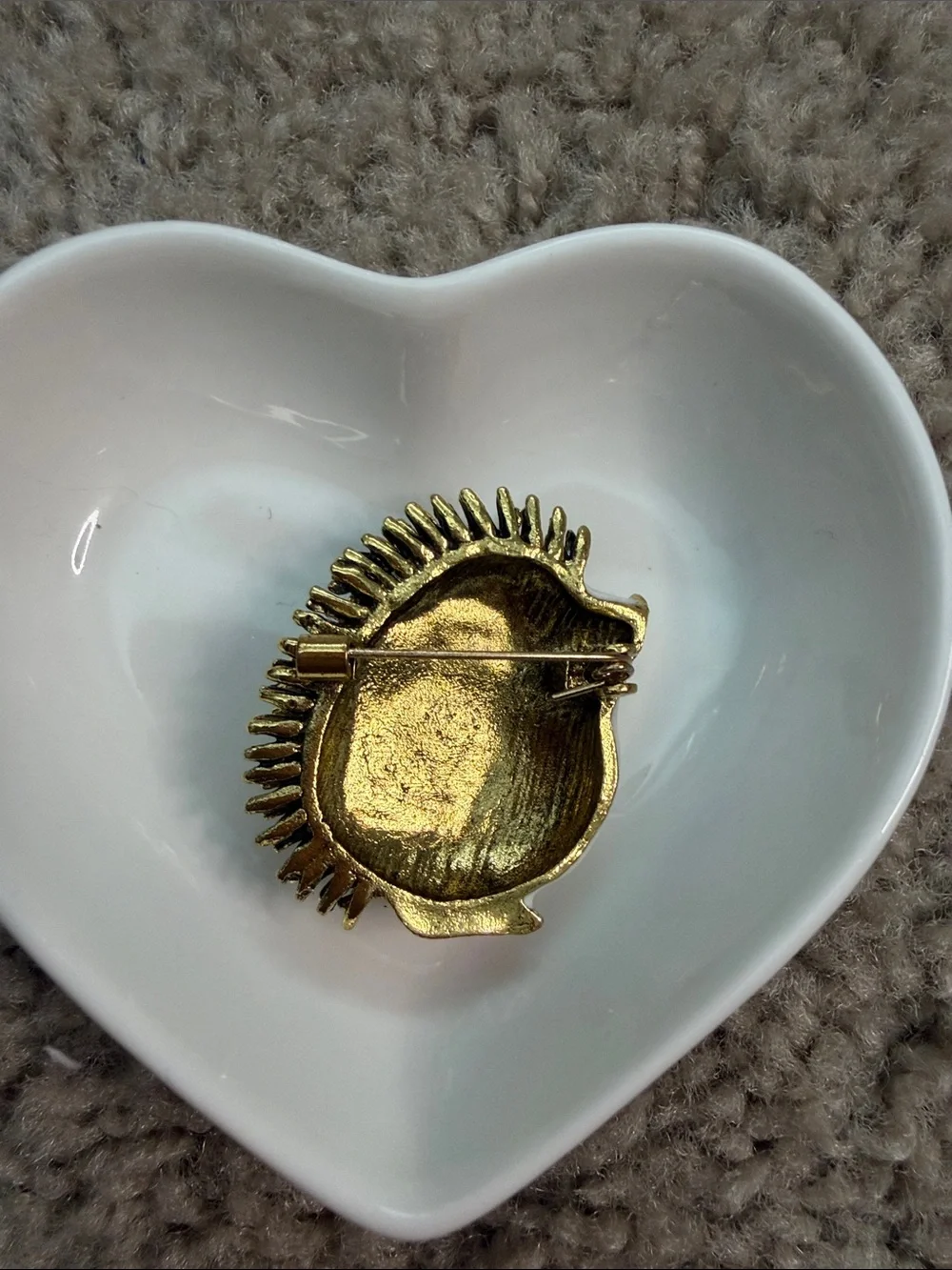 Small White and Gold Hedgehog Brooch with Pink Accents
